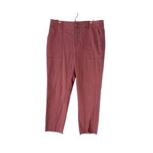 LOFT Rose Button Fly Ankle Pants Fray Hem Size 12